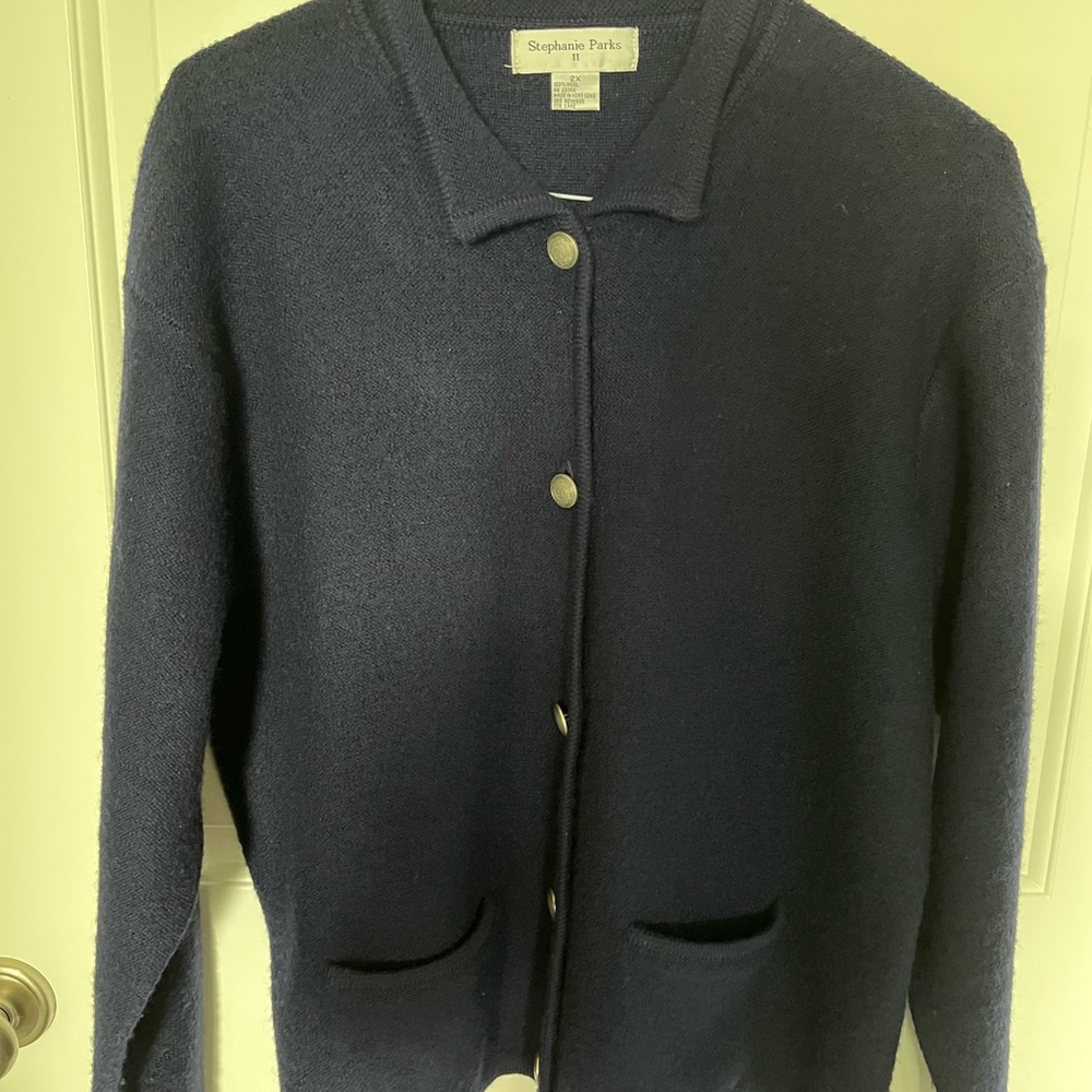 Stephanie Parks Wool Navy Cardigan Sweater
